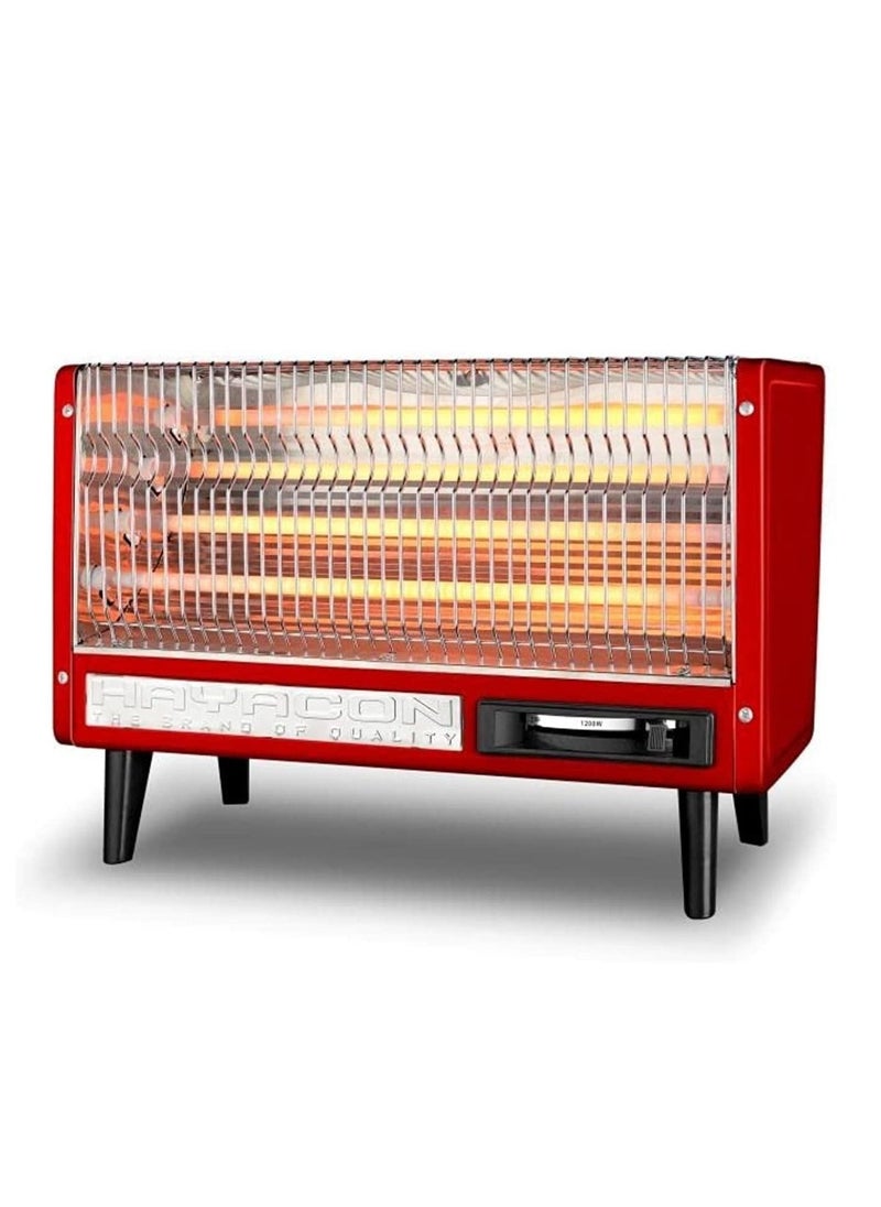 HAYACON-ROOM HEATER with two heating level control switches- Two quartz tubes, wide angle heat reflecting model,classic design, TIP-OVER safety switches,QH 80 G