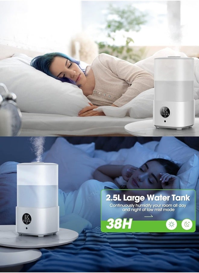 Humidifiers for Bedroom with Night Light, Cool Mist Humidifier for Home, Office & Plant, Auto-Off, Up to 38H for 20 ㎡, Quiet Operation with 360° Rotation Nozzle,2.5L White,SY-D004C