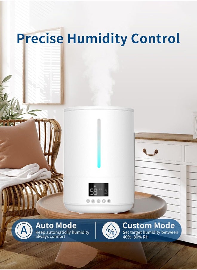 Humidifiers for Bedroom,4L Mist Humidifiers for Baby Nursery & Plants Indoor, Adjustable Humidity Control, Auto Mode, Quiet Sleep Mode, Essential Oil Diffuser, Quiet with Adjustable Mist,White