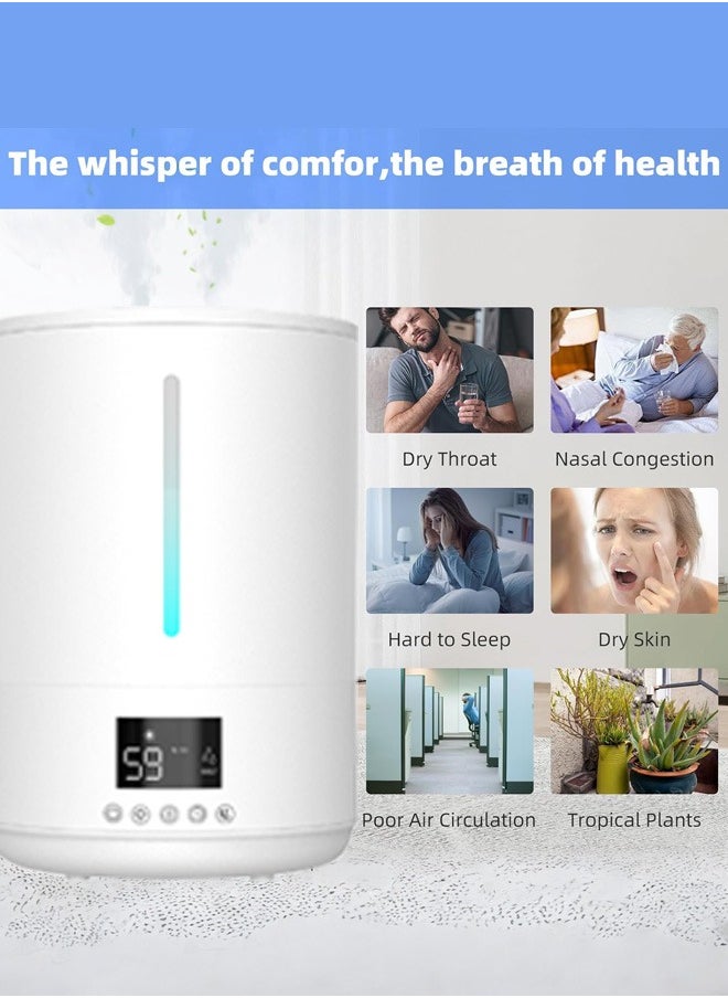 Humidifiers for Bedroom,4L Mist Humidifiers for Baby Nursery & Plants Indoor, Adjustable Humidity Control, Auto Mode, Quiet Sleep Mode, Essential Oil Diffuser, Quiet with Adjustable Mist,White