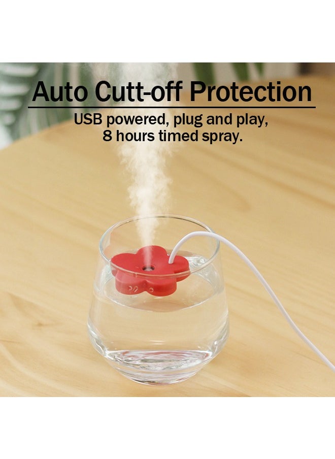 USB Small Flower Humidifier, 2PCS Creative Cute Atomization Mist Maker, Personal Portable Waterproof Air Humidifier for Home Bedroom Office Desk, Auto Shut-Off, Ultra-Quiet