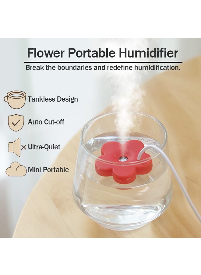 USB Small Flower Humidifier, 2PCS Creative Cute Atomization Mist Maker, Personal Portable Waterproof Air Humidifier for Home Bedroom Office Desk, Auto Shut-Off, Ultra-Quiet