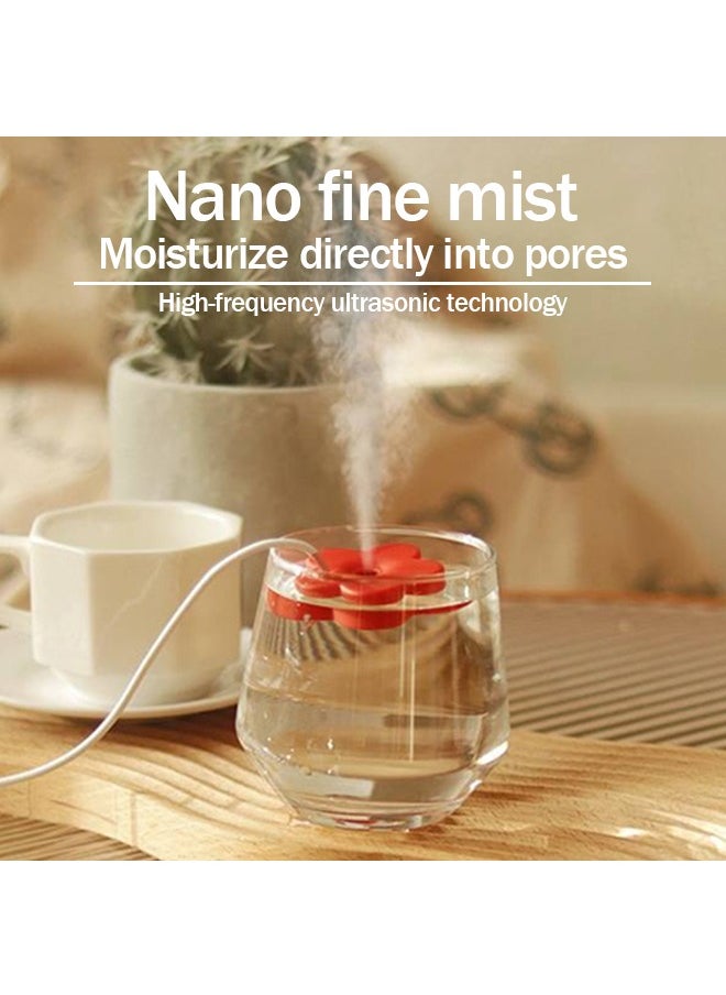 USB Small Flower Humidifier, 2PCS Creative Cute Atomization Mist Maker, Personal Portable Waterproof Air Humidifier for Home Bedroom Office Desk, Auto Shut-Off, Ultra-Quiet