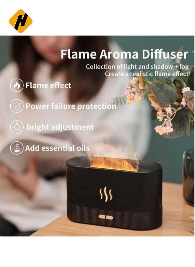 Humidifier Flame Aroma Diffuser Aromatherapy Light Mist Atomizer Auto Off Protection for Spa Home Yoga Office 180ml Black