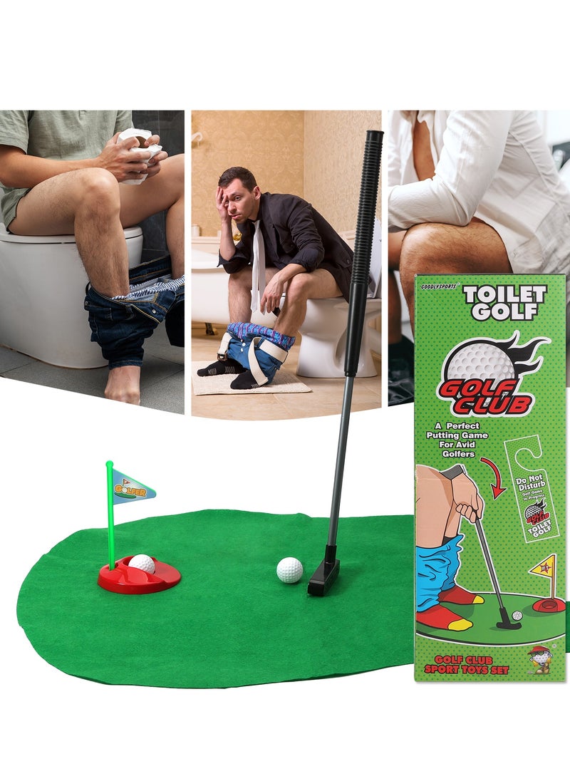 1Set Bathroom Funny Golf Toilet Time Mini Game Play Putter Novelty Gag Gift Mat Men Toy