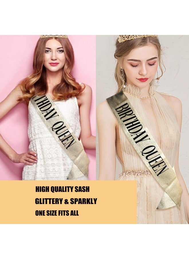 Gold Glitter Birthday Queen Sash For Women Girls, Happy Birthday Party Supplies And Decorations