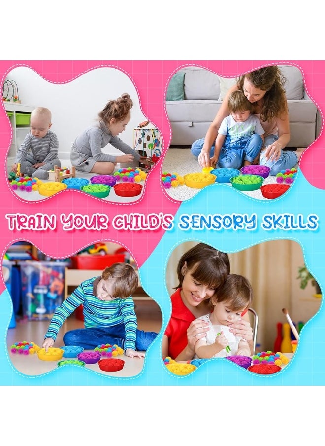 Leitee 71 PCS Fine Motor Toys Counting Sorting Sensory Bin Filler, 60 Hedge Balls 4 Tweezers 2 Scissors Clips 5 Cups for Boys Girls Early Education and Sorting Counting Training Development