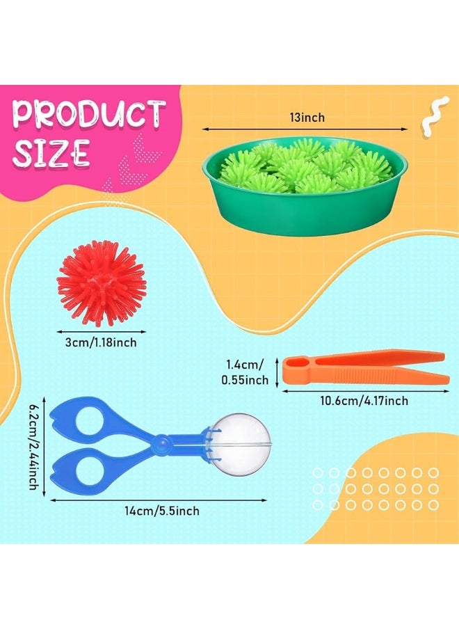 Leitee 71 PCS Fine Motor Toys Counting Sorting Sensory Bin Filler, 60 Hedge Balls 4 Tweezers 2 Scissors Clips 5 Cups for Boys Girls Early Education and Sorting Counting Training Development