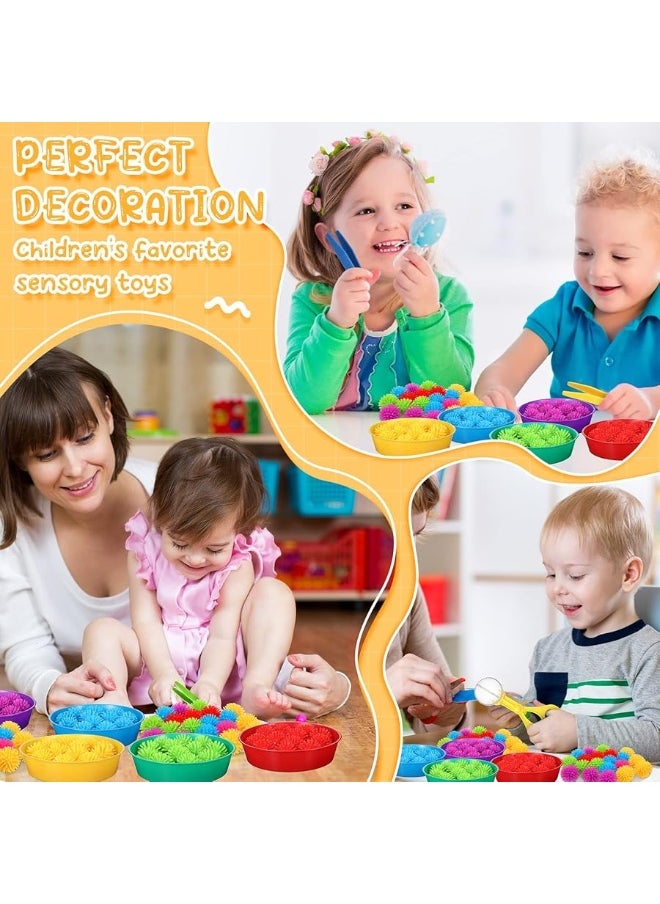 Leitee 71 PCS Fine Motor Toys Counting Sorting Sensory Bin Filler, 60 Hedge Balls 4 Tweezers 2 Scissors Clips 5 Cups for Boys Girls Early Education and Sorting Counting Training Development