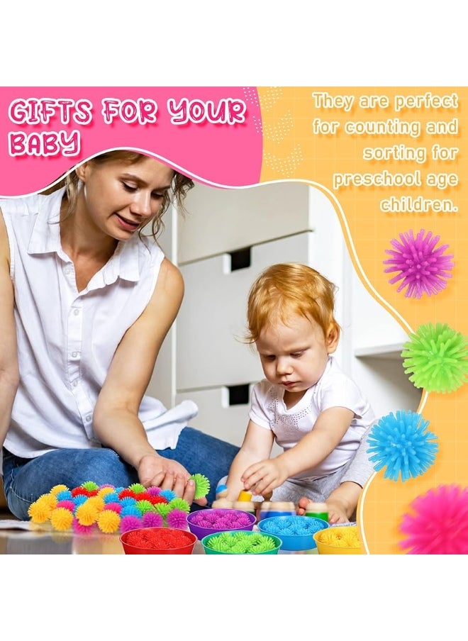 Leitee 71 PCS Fine Motor Toys Counting Sorting Sensory Bin Filler, 60 Hedge Balls 4 Tweezers 2 Scissors Clips 5 Cups for Boys Girls Early Education and Sorting Counting Training Development