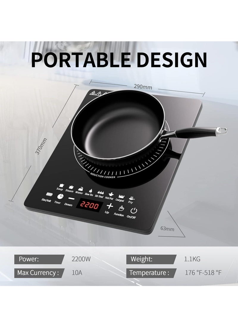 Portable Induction Cooktop, Countertop Burner with Multi-Function, 2200w Electric Stove with Easy Clean Glass, 8 Modes Sensor Touch Cooker