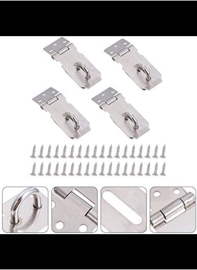 4pcs Stainless Steel Padlock Hasp Heavy Duty Hasp and Staple Padlock Staple Clasp for Door Window Cabinat