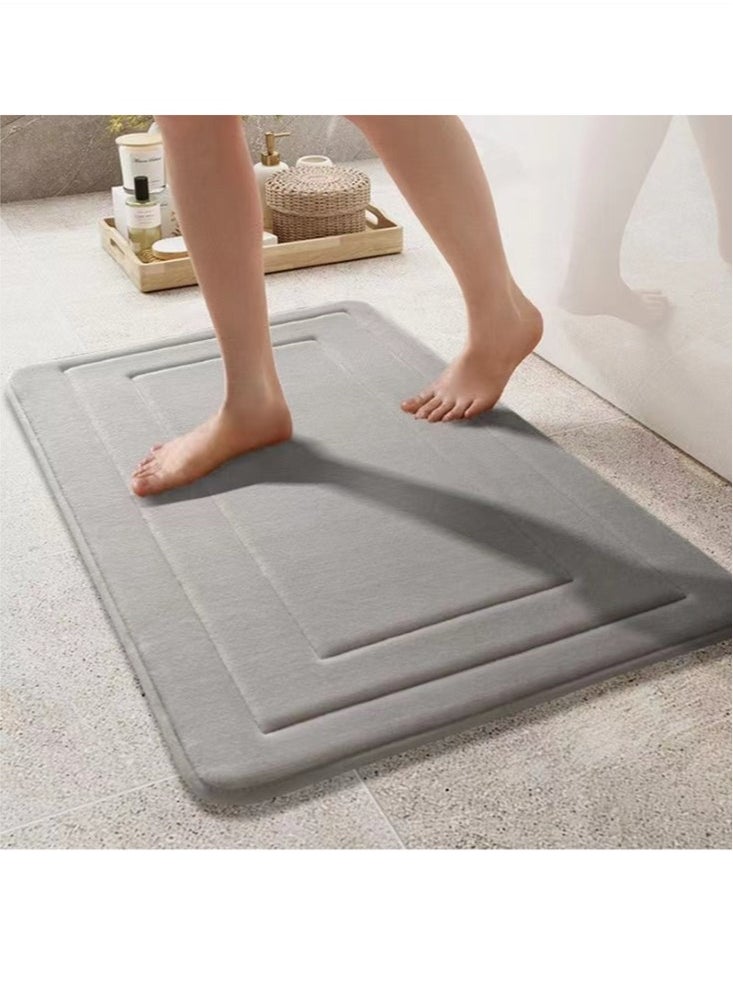 3-Pieces Bathroom Coral Velvet Floor Mat Suit Absorbent Anti-Slip Toilet Carpet Set Grey