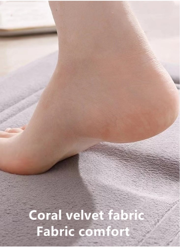 3-Pieces Bathroom Coral Velvet Floor Mat Suit Absorbent Anti-Slip Toilet Carpet Set Grey