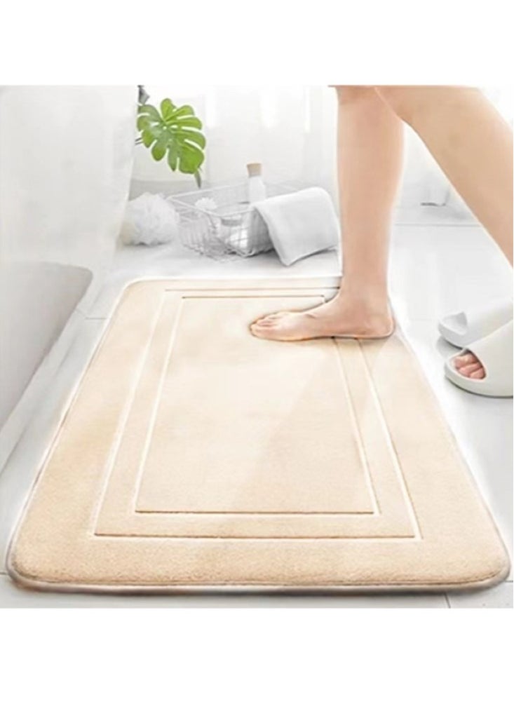 3-Pieces Bathroom Coral Velvet Floor Mat Suit Absorbent Anti-Slip Toilet Carpet Set Beige