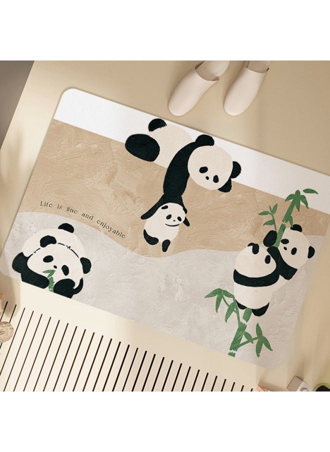 Cute Panda Diatom Mud Bathroom Mat, Quick-drying Non-slip Bathroom Carpet, Water-absorbing Black Technology for Instant Drying, Interesting Bathroom Decoration (45*70cm)