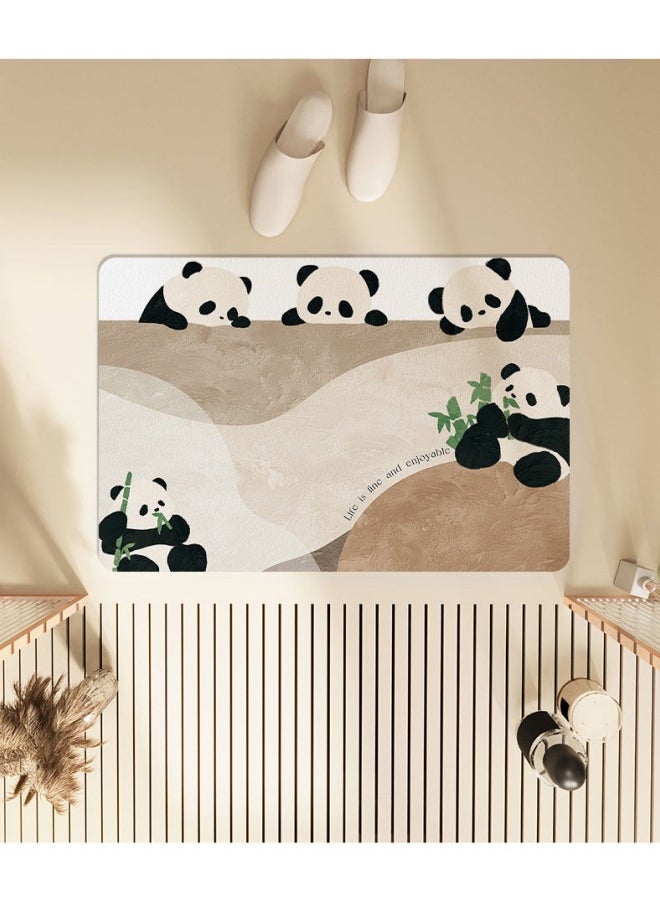 Cute Panda Diatom Mud Bathroom Mat, Quick-drying Non-slip Bathroom Carpet, Water-absorbing Black Technology for Instant Drying, Interesting Bathroom Decoration (45*70cm)