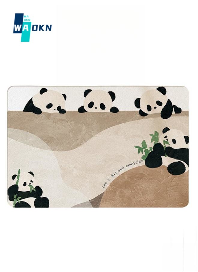 Cute Panda Diatom Mud Bathroom Mat, Quick-drying Non-slip Bathroom Carpet, Water-absorbing Black Technology for Instant Drying, Interesting Bathroom Decoration (45*70cm)