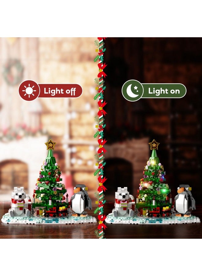 Christmas Tree Building Kit, Christmas Tree Building Block With Lights, Compatible With Lego Christmas Tree Buildings With Polar Bear Penguin Set, Holiday Present For Boys, Girls And Adults (802 Pcs)