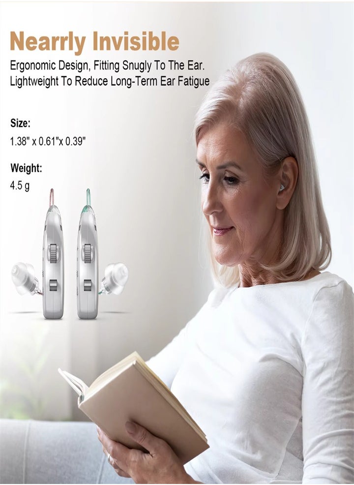New hearing aid for seniors, noise reduction, amplifier, with LED charging case, suitable for moderate to severe hearing loss (silver)