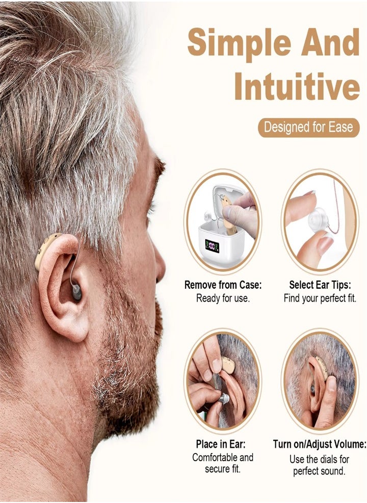 New hearing aid for seniors, noise reduction, amplifier, with LED charging case, for moderate to severe hearing loss (skin color)
