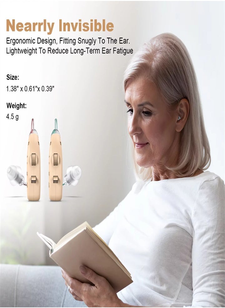New hearing aid for seniors, noise reduction, amplifier, with LED charging case, for moderate to severe hearing loss (skin color)