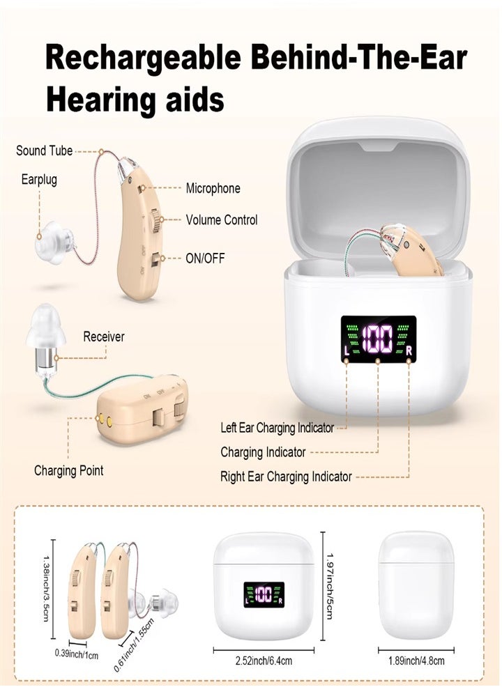 New hearing aid for seniors, noise reduction, amplifier, with LED charging case, for moderate to severe hearing loss (skin color)