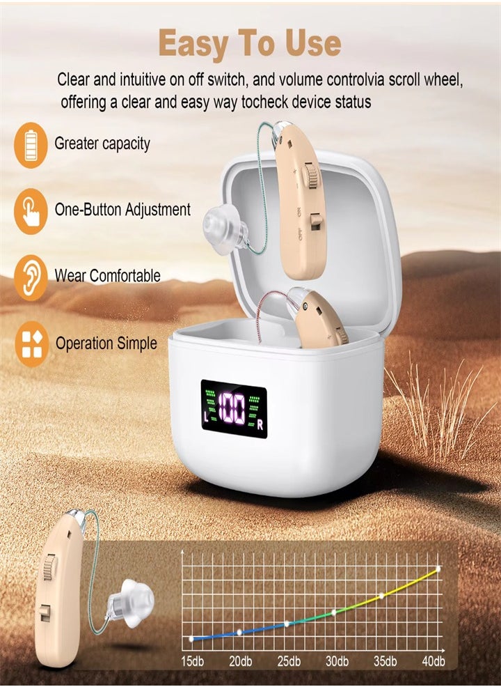 New hearing aid for seniors, noise reduction, amplifier, with LED charging case, for moderate to severe hearing loss (skin color)
