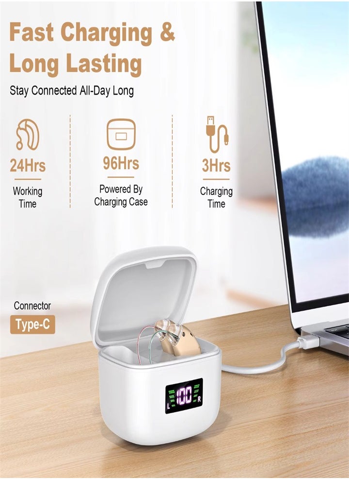 New hearing aid for seniors, noise reduction, amplifier, with LED charging case, for moderate to severe hearing loss (skin color)