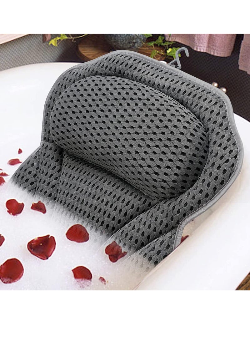 Bath Pillow Spa Bathtub Pillow with Non-Slip Suction Cups, Head, Neck, Back & Shoulder Rest Support, Soft & Luxury Bathtub Cushion, Bath Pillow Fit Hot Tub, Bathtub (Grey 4D Luxury Bath Pillow)