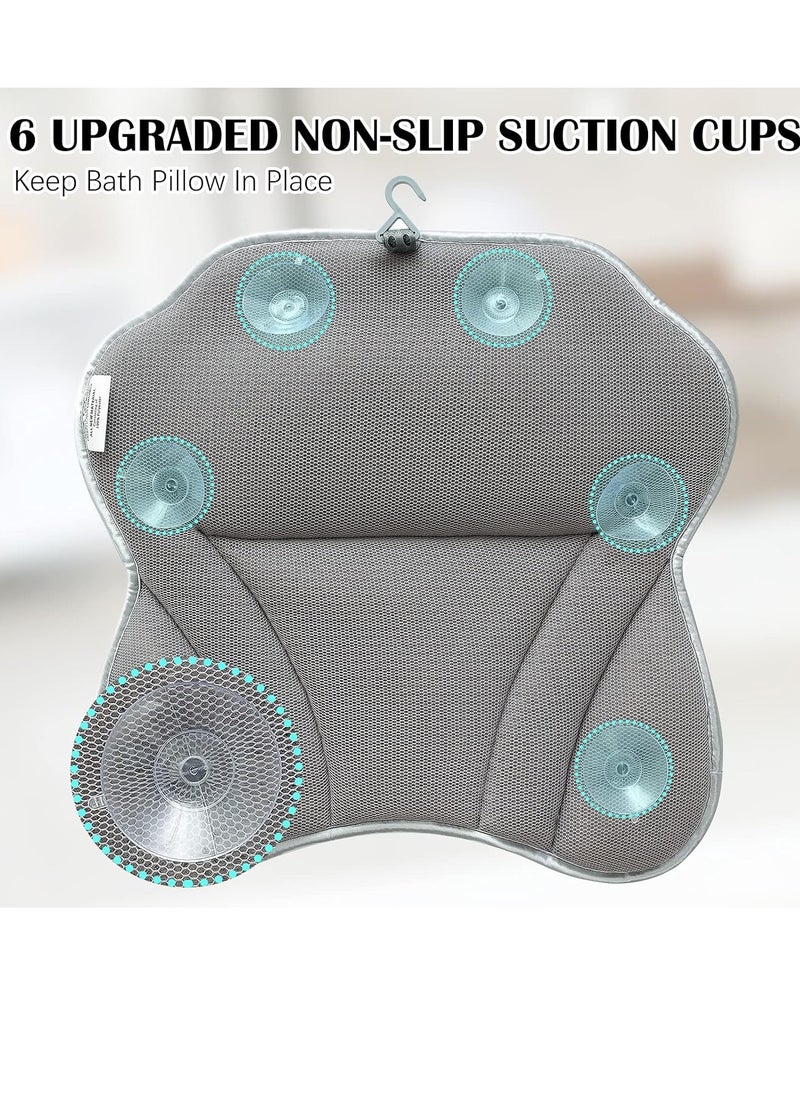 Bath Pillow Spa Bathtub Pillow with Non-Slip Suction Cups, Head, Neck, Back & Shoulder Rest Support, Soft & Luxury Bathtub Cushion, Bath Pillow Fit Hot Tub, Bathtub (Grey 4D Luxury Bath Pillow)