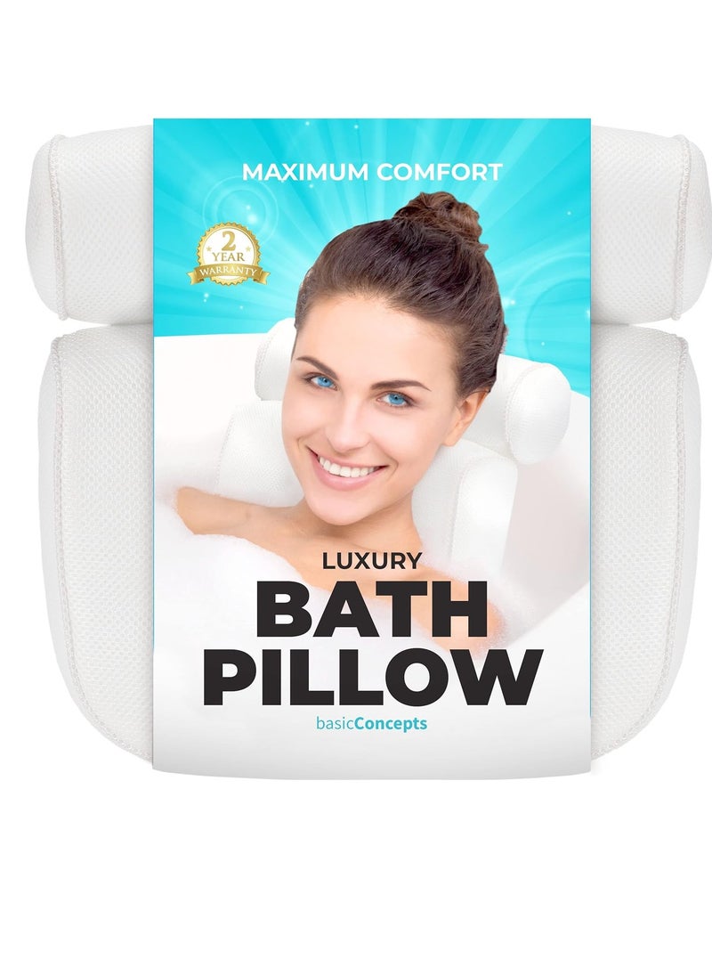 BASIC CONCEPTS Bathtub Pillow for Neck and Back Support with Drying Hook, Bathtub Pillow Machine Headrest for Soaking & Straight Back Tubs - Bath Accessories, Machine Washable, 6 Suction Cups