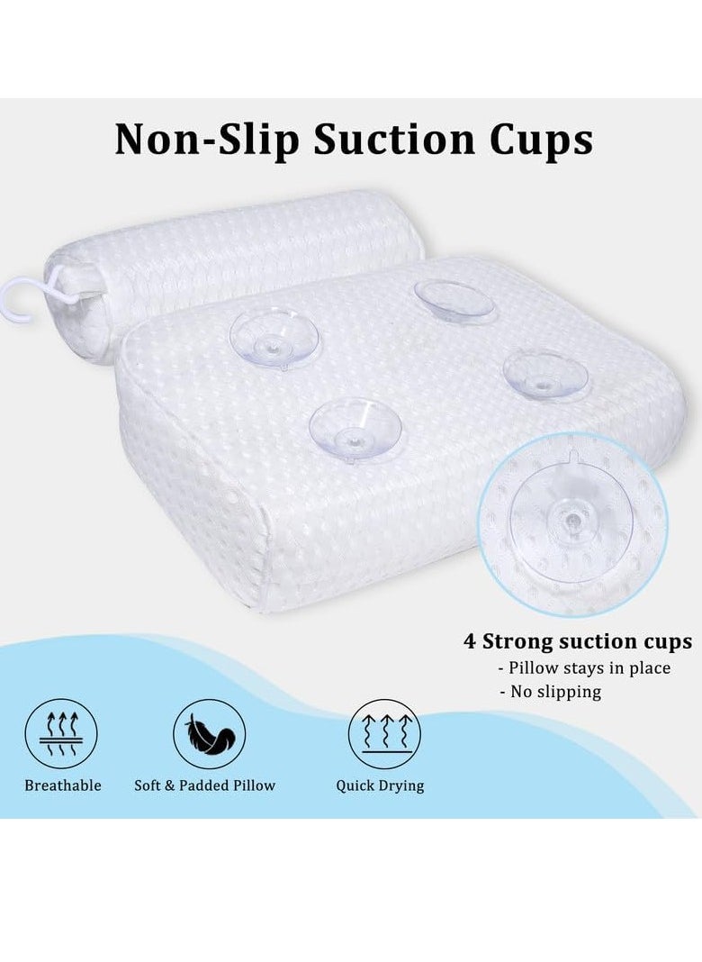 Bath Pillow for Bathtub Support Neck,Head and Back with Non-Slip Suction Cups and Comfortabl 4D AirenMesh Bathtub Pillow for Women & Men