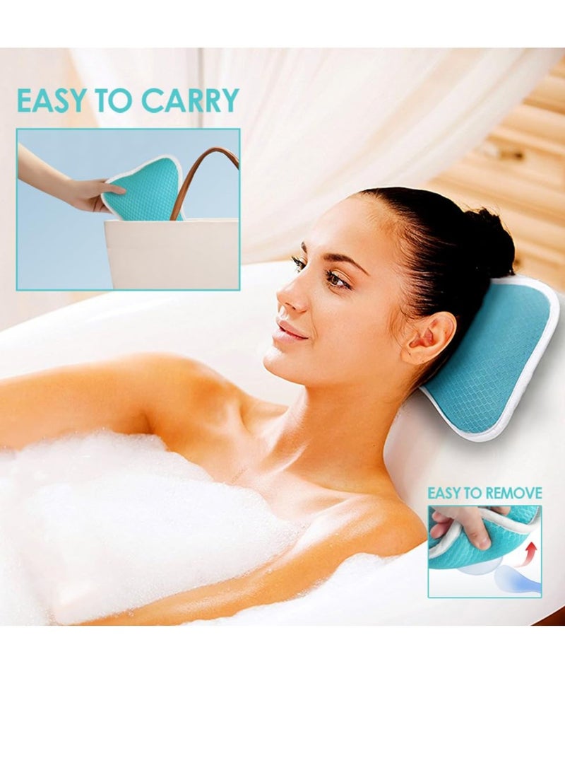 Comfortable Bath Pillow with Suction Cups, Supports Neck and Shoulders Home Spa Pillows for Bathtub, Hot Tub, Bathtub Head Rest Pillow Relax & Comfy - Blue