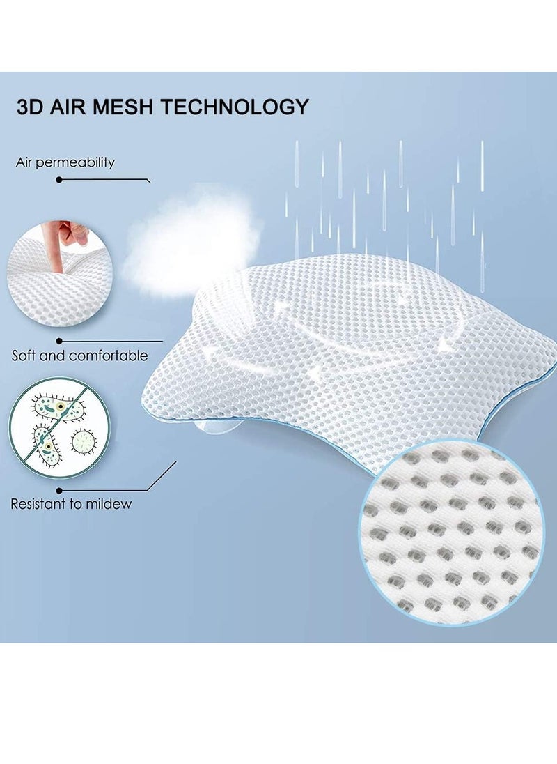 Non Slip Bath Pillow, Luxury Spa Bathtub Head & Neck Rest Support, Permeable Quick Drying Air Mesh Tub Pillow with 4 Large Suction Cups, Fits Any Tubs, Soft and Relaxing