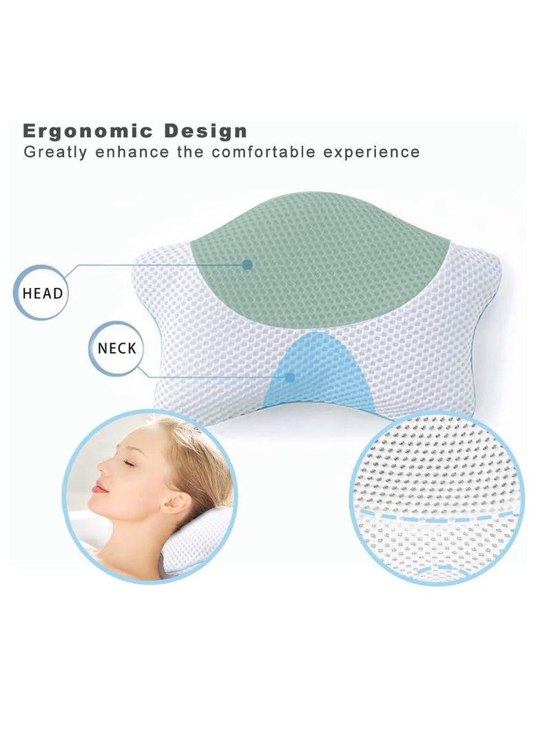 Non Slip Bath Pillow, Luxury Spa Bathtub Head & Neck Rest Support, Permeable Quick Drying Air Mesh Tub Pillow with 4 Large Suction Cups, Fits Any Tubs, Soft and Relaxing