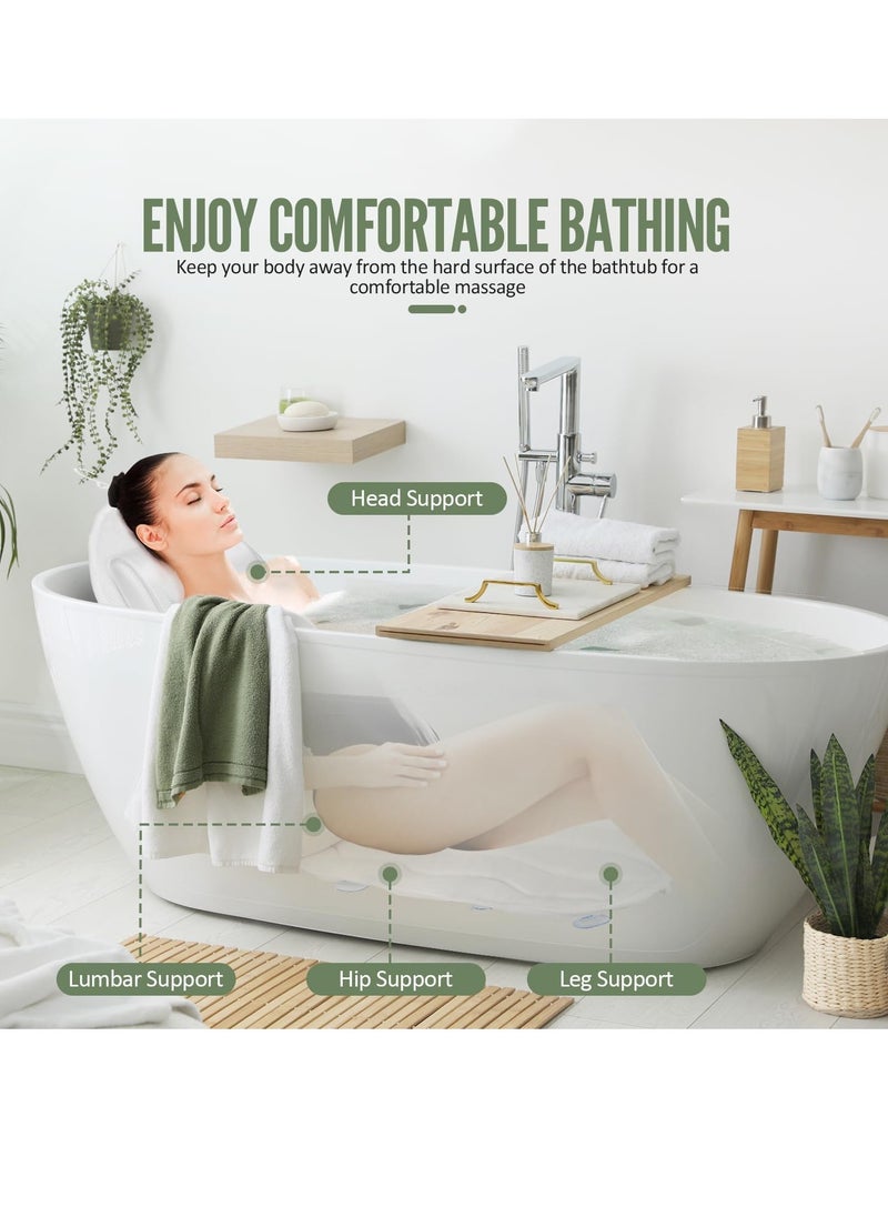 Full Body Bath Pillow for Bathtub, Bath Pillows Cushions for Tub Neck Shoulder Back Support,14 Suction Cups Luxury Bath Tub Mat with Pillow for Adults Bathroom Accessories (51 Inch)