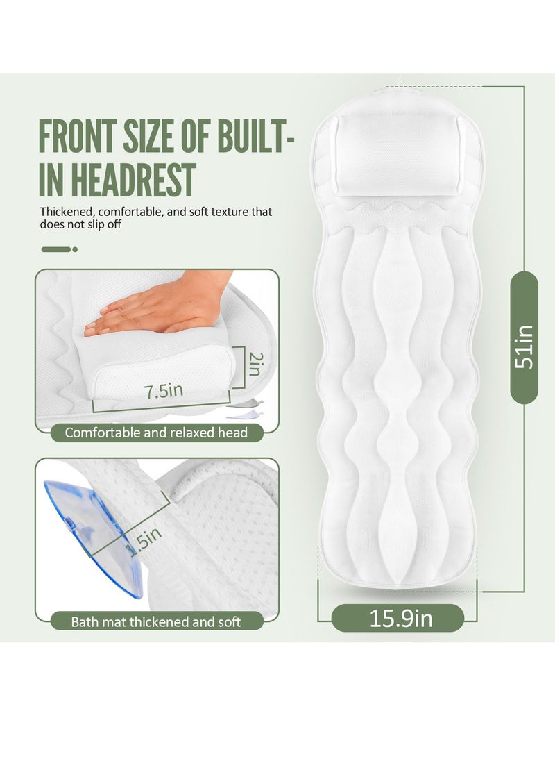 Full Body Bath Pillow for Bathtub, Bath Pillows Cushions for Tub Neck Shoulder Back Support,14 Suction Cups Luxury Bath Tub Mat with Pillow for Adults Bathroom Accessories (51 Inch)
