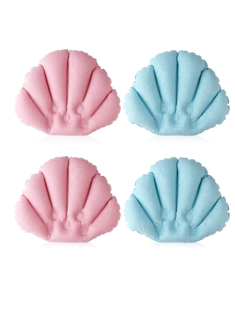 sansheng Inflatable Bath Pillow,Bath Pillows for Tub (10x12inch) Bathtub Pillow Headrest Terry Cloth with Suction Cups Inflated Neck Support for Bathtub（Pink and Blue） 2 Pack