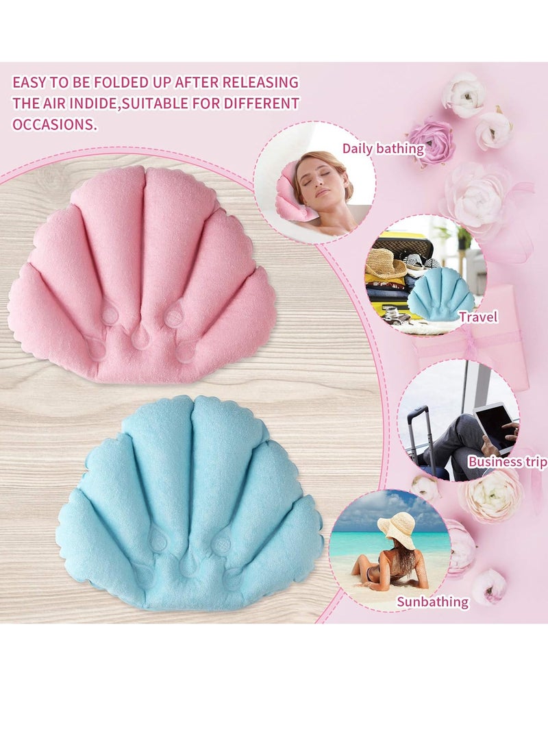 sansheng Inflatable Bath Pillow,Bath Pillows for Tub (10x12inch) Bathtub Pillow Headrest Terry Cloth with Suction Cups Inflated Neck Support for Bathtub（Pink and Blue） 2 Pack