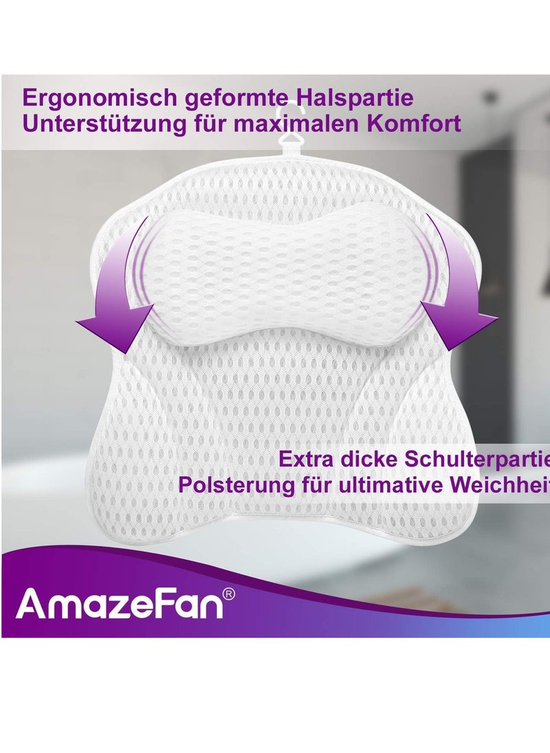 AmazeFan Luxury Bath Pillow, Ergonomic Bathtub Spa Pillow with 4D Air Mesh Technology and 6 Suction Cups, Helps Support Head, Back, Shoulder and Neck, Fits All Bathtub, Hot Tub and Home Spa(US Patent)