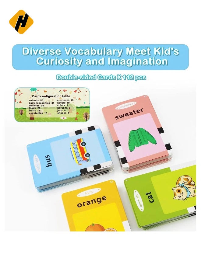 Educational Toy for Kids Listen and Learn Literacy Audible Flash Cards for Toddlers 1 2 3 4 5 6 Years Old Boys Girls Flashcards Device with 112 pcs Double-Sided Cards 224 Words