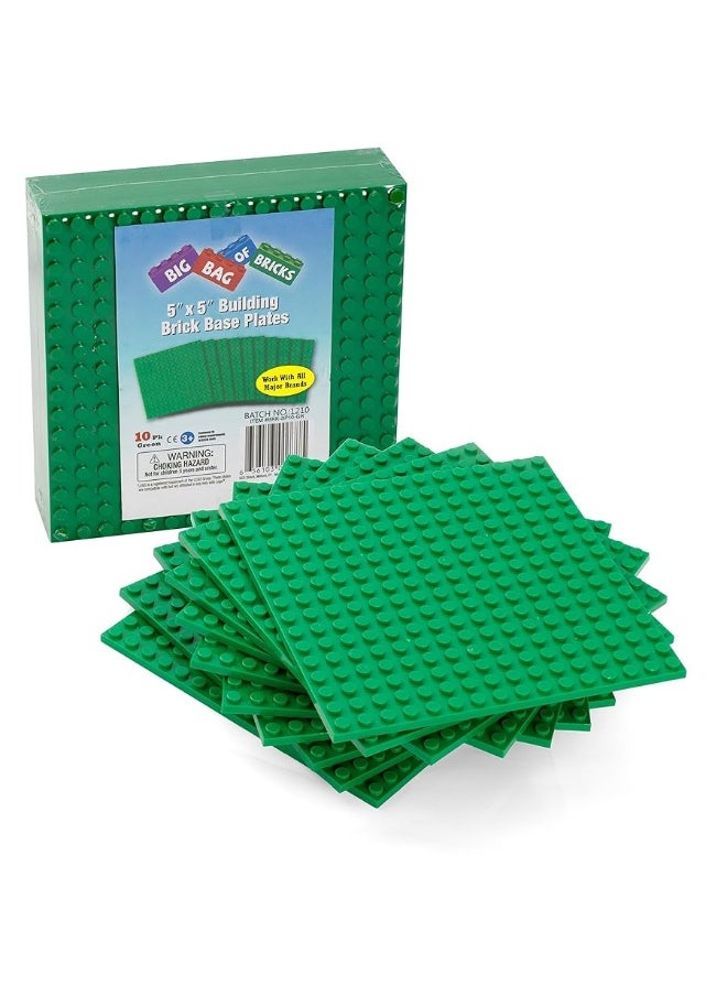 SCS Direct Brick Building Blocks Green Baseplates  5x5 10pcs Dual Connectivity for Stacking  Compatible with  Tight fit with All Major Building Blocks Brands  Great for Activity Tables