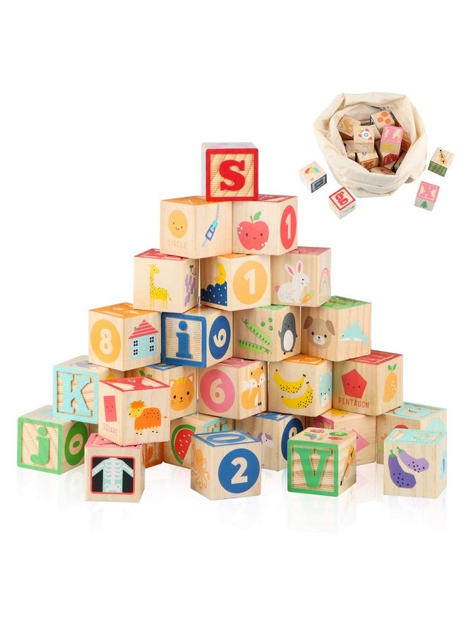 Abc Wooden Building Blocks For Toddlers 1-3 Large, 26 Pcs Alphabet & Number Stacking Blocks, Educational Learning Toys For Boys Girls Kids Gifts 1.65''