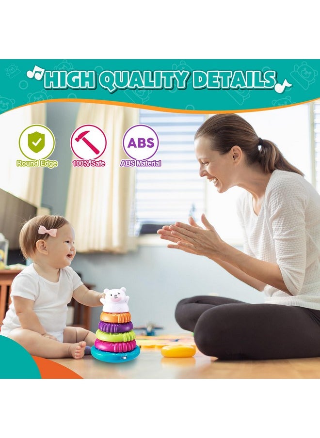 Stacking Rings Baby Toys Stem Learning Toy With Sound Effects & Wobbling Base Educational Sensory Stacking Toys For Toddlers Babies Boy Girl Age 9+ Months, 8 In Set