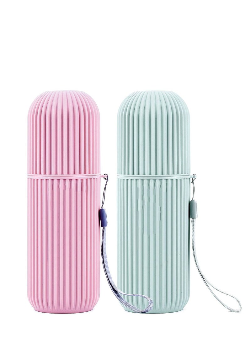 2 Pack Toothbrush Travel Case Hard Plastic Tooth Brush Container Portable Toothbrush Cup Holder for Storage Toothbrushes and Toothpaste