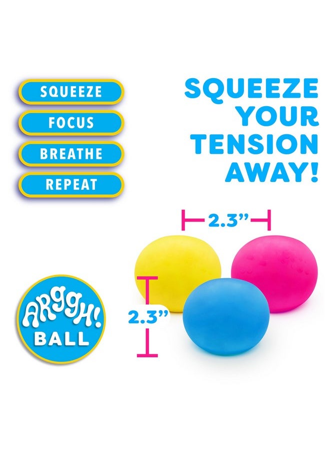 Arggh Mini Stress Balls For Adults And Kids - 3Pk Squishy Stress Balls, Color Changing Resistance Fidget Toys, Sensory Stress Relief Squeeze Toys Squishy Toy (Yellow, Pink, Blue)