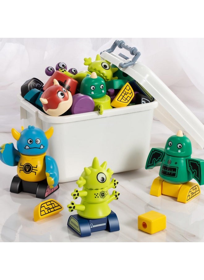 Magnetic Robot Toy For Kids 3-5 Years Old - Monster Magnetic Blocks Stacking Transform Toys For Kids With Storage Box, Set For Kids Age 3 4 5 6 7 Years Old Boys, Christmas And Birthday Gift