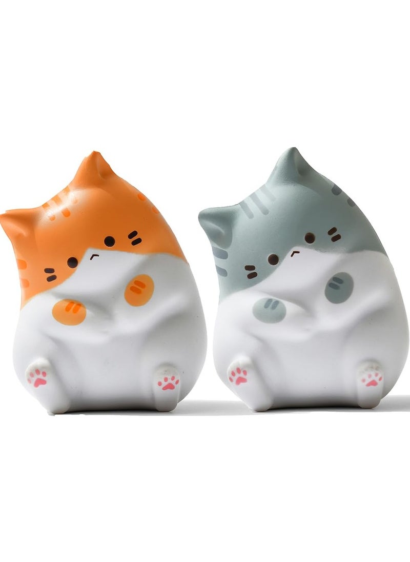 Cute Cat Stress Balls Squishy Toys, Foam Animal Shaped Stress Balls for Kids, Elastic Sensory Ball Party Favors, Comfort Items for Anxiety, Party Gift Basket Stuffers (Gray + Orange)