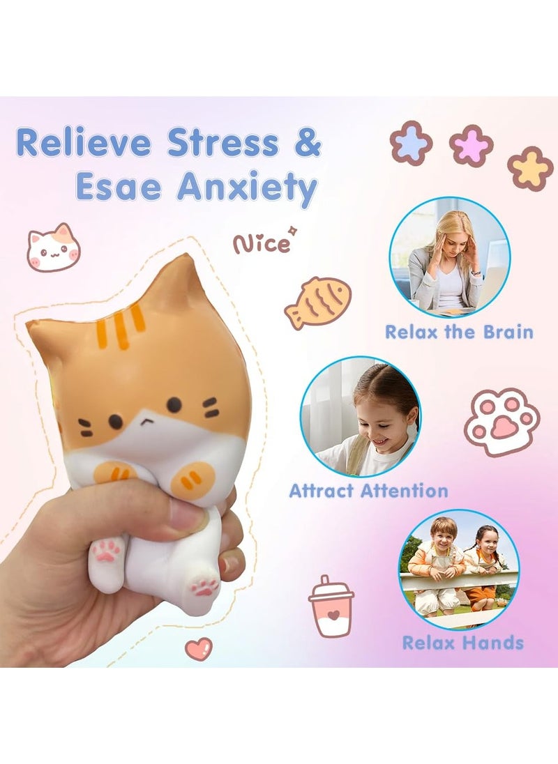 Cute Cat Stress Balls Squishy Toys, Foam Animal Shaped Stress Balls for Kids, Elastic Sensory Ball Party Favors, Comfort Items for Anxiety, Party Gift Basket Stuffers (Gray + Orange)